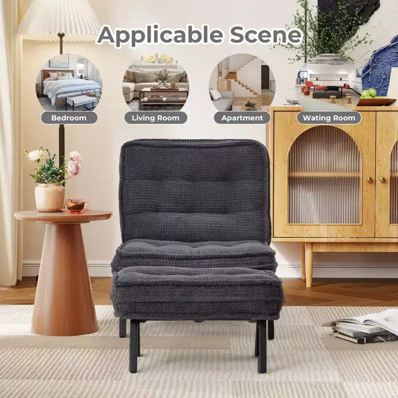 Fauteuil d'appoint avec dossier réglable, chaise longue capitonnée avec ottoman