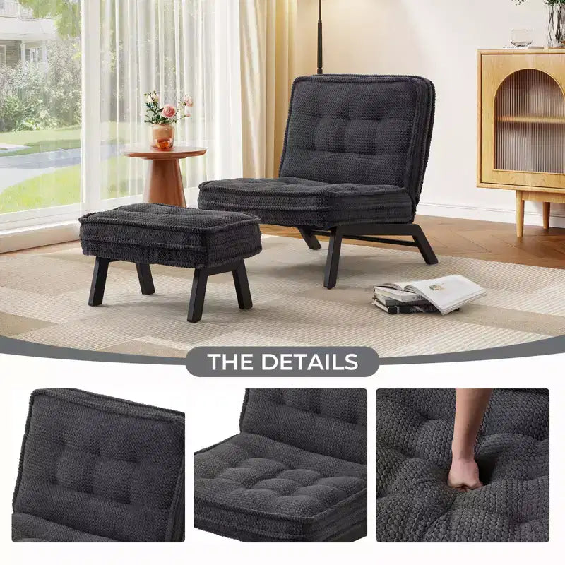 Fauteuil d'appoint avec dossier réglable, chaise longue capitonnée avec ottoman