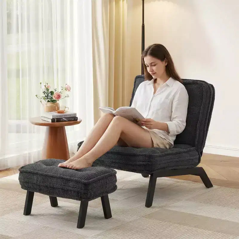 Fauteuil d'appoint avec dossier réglable, chaise longue capitonnée avec ottoman