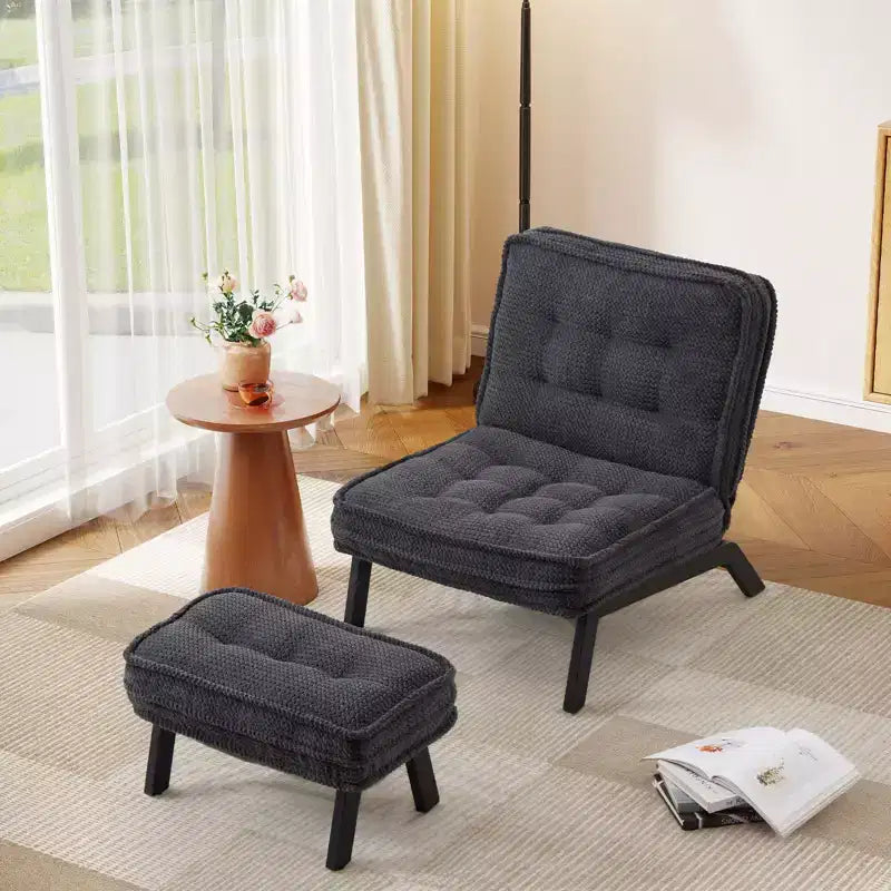 Fauteuil d'appoint avec dossier réglable, chaise longue capitonnée avec ottoman