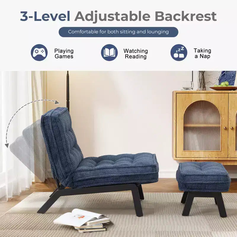 Fauteuil d'appoint avec dossier réglable, chaise longue capitonnée avec ottoman