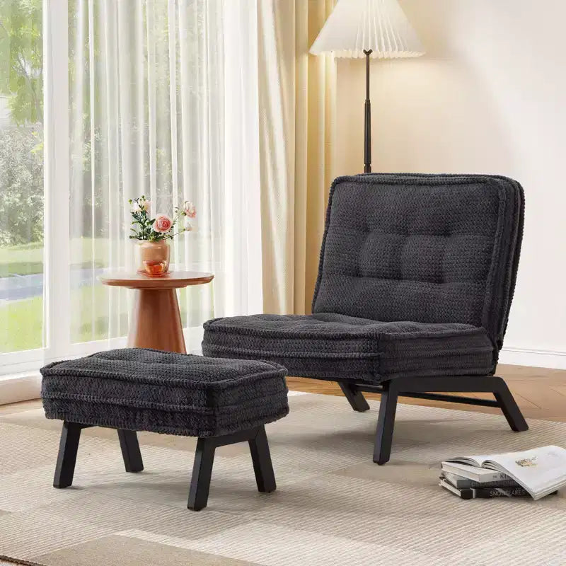 Bestier Accent Chair with Adjustable Backrest, Tufted Lounge Chair with Ottoman Set, Upholstered Reclining Chair for Reading Room