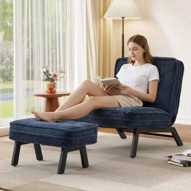 Fauteuil d'appoint avec dossier réglable, chaise longue capitonnée avec ottoman