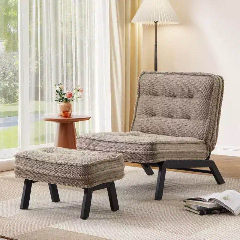 Fauteuil d'appoint avec dossier réglable, chaise longue capitonnée avec ottoman