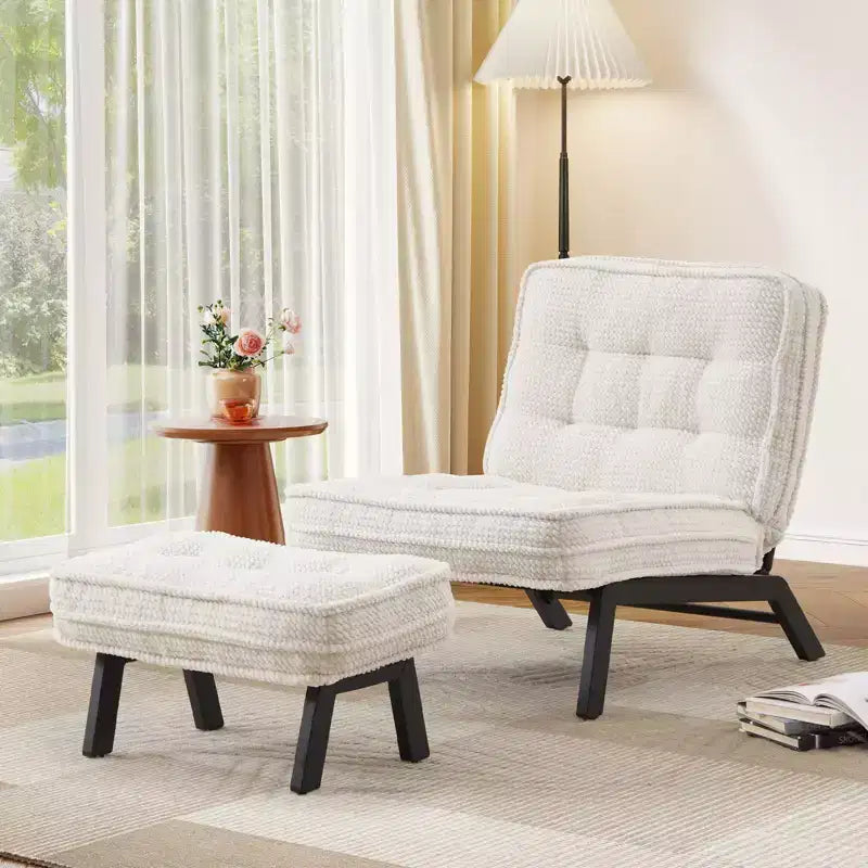 Fauteuil d'appoint avec dossier réglable, chaise longue capitonnée avec ottoman