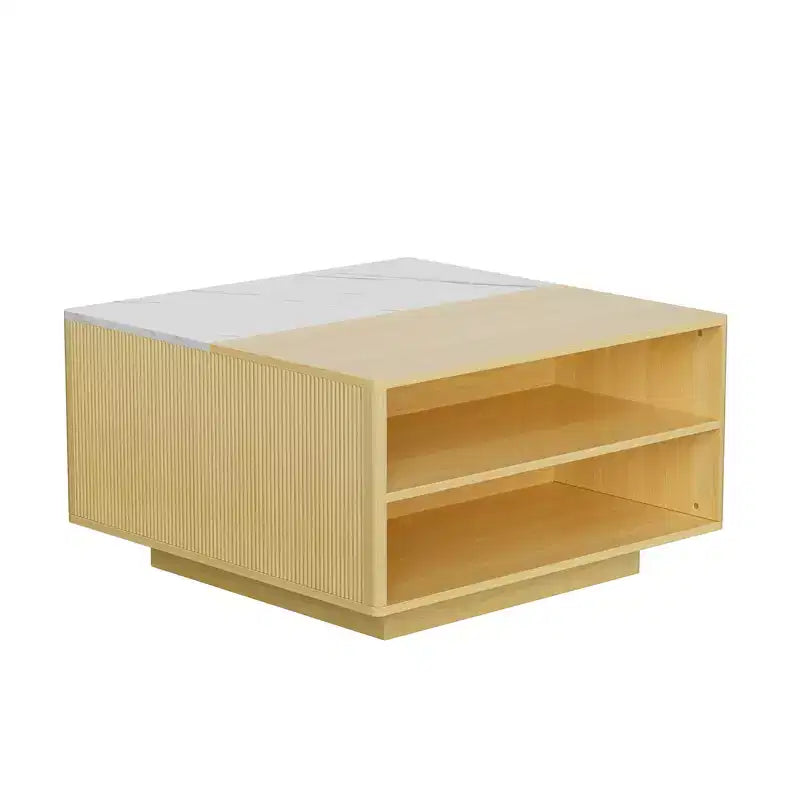Table basse carrée moderne en bois avec plateau relevable de rangement pour salon