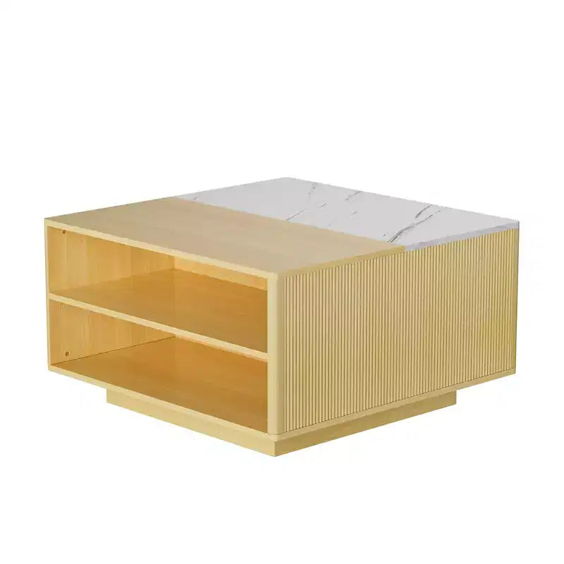 Table basse carrée moderne en bois avec plateau relevable de rangement pour salon