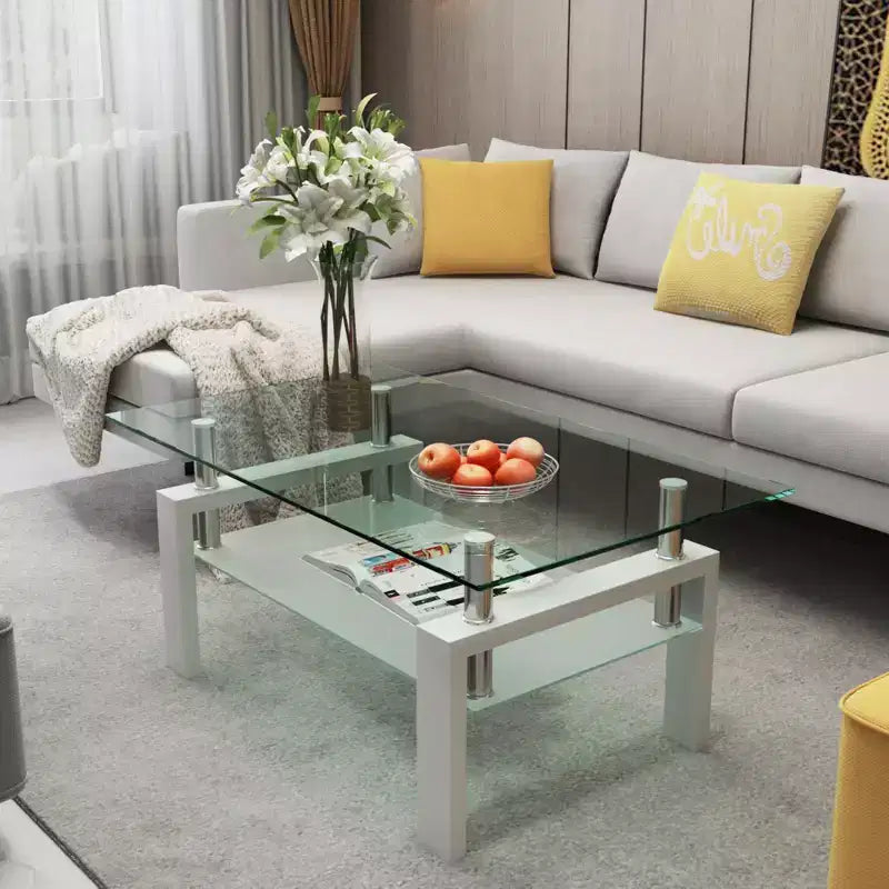 Fun little toys brand Rectangle Glass Coffee Table, Clear Coffee Table, Modern Side Center Tables for Living Room, Living Room Furniture