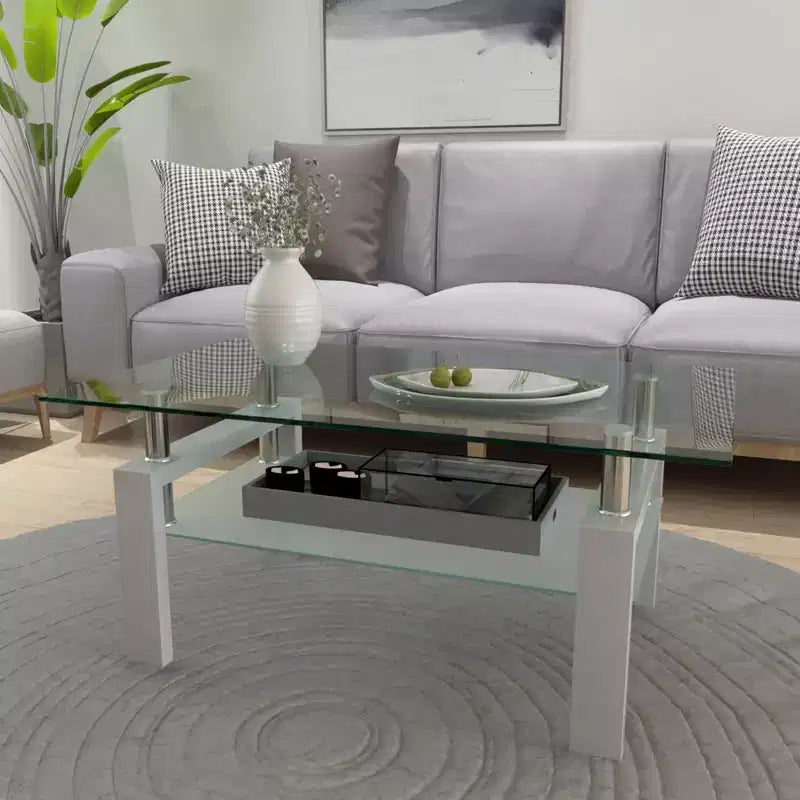 Table basse rectangulaire en verre, table basse transparente, tables basses d'appoint modernes