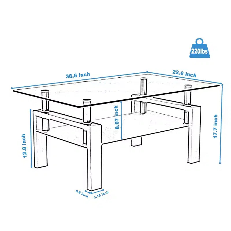 Table basse rectangulaire en verre, table basse transparente, tables basses d'appoint modernes