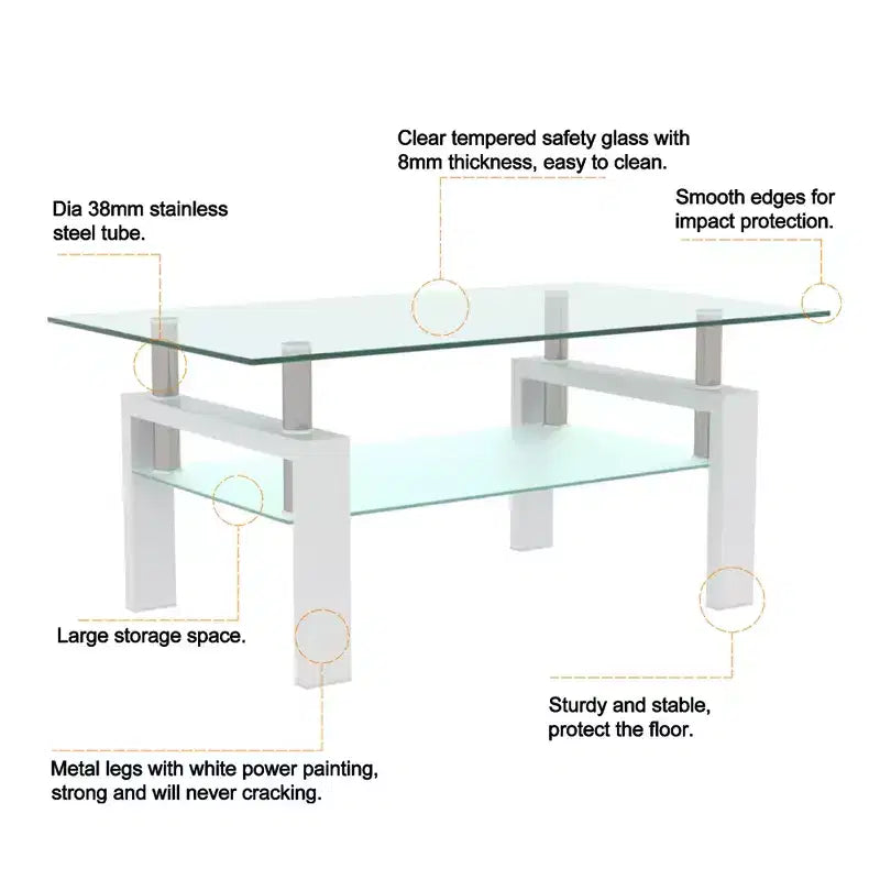 Table basse rectangulaire en verre, table basse transparente, tables basses d'appoint modernes