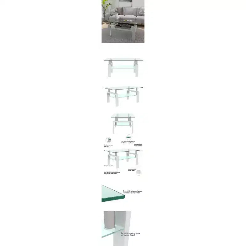 Table basse rectangulaire en verre, table basse transparente, tables basses d'appoint modernes