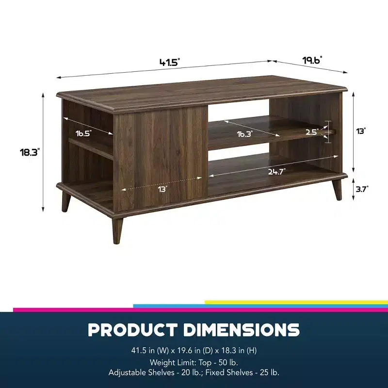 Table basse en bois avec rangement ouvert
