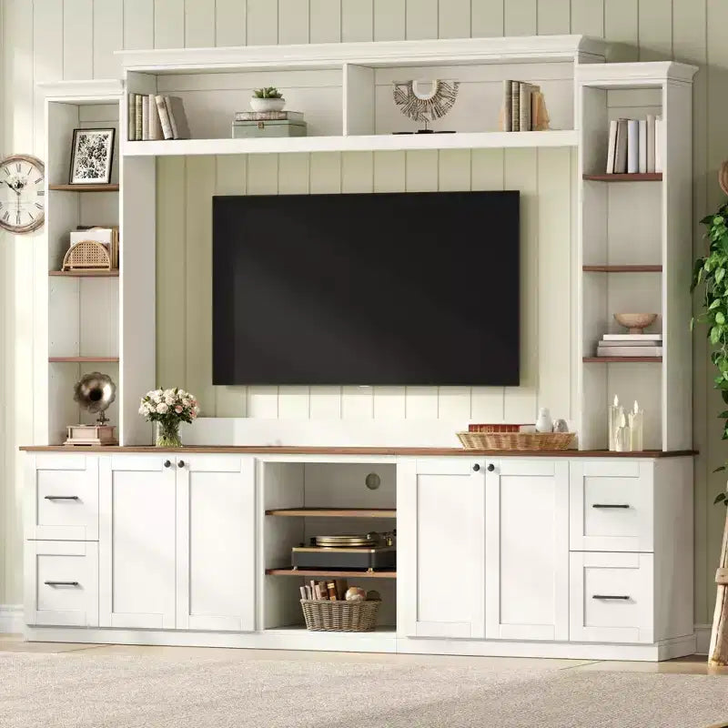 Meuble TV mural de ferme 4-en-1, convient aux téléviseurs jusqu'à 70 pouces