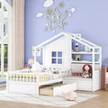 Twin House Bed with Sofa, 2 Drawers and Storage Shelf, Kids Platform Bed, White