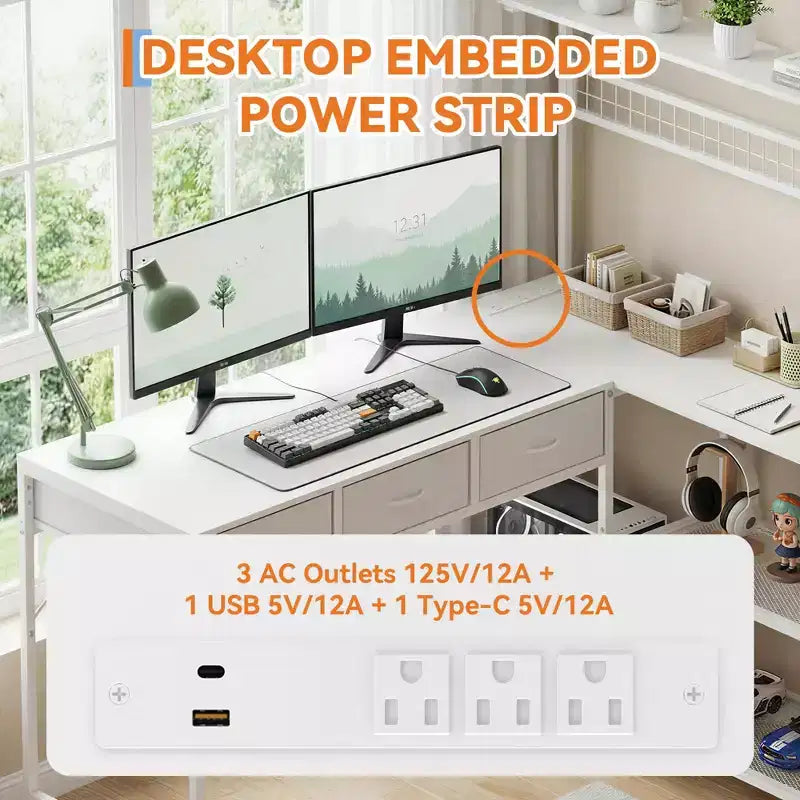 Bureau d'angle en L avec 3 tiroirs, bureau réversible