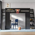 Luxystar Full Wooden Loft bed with Desk, Slide, Basketball hoop and Storage Staircase for Kids and Teens