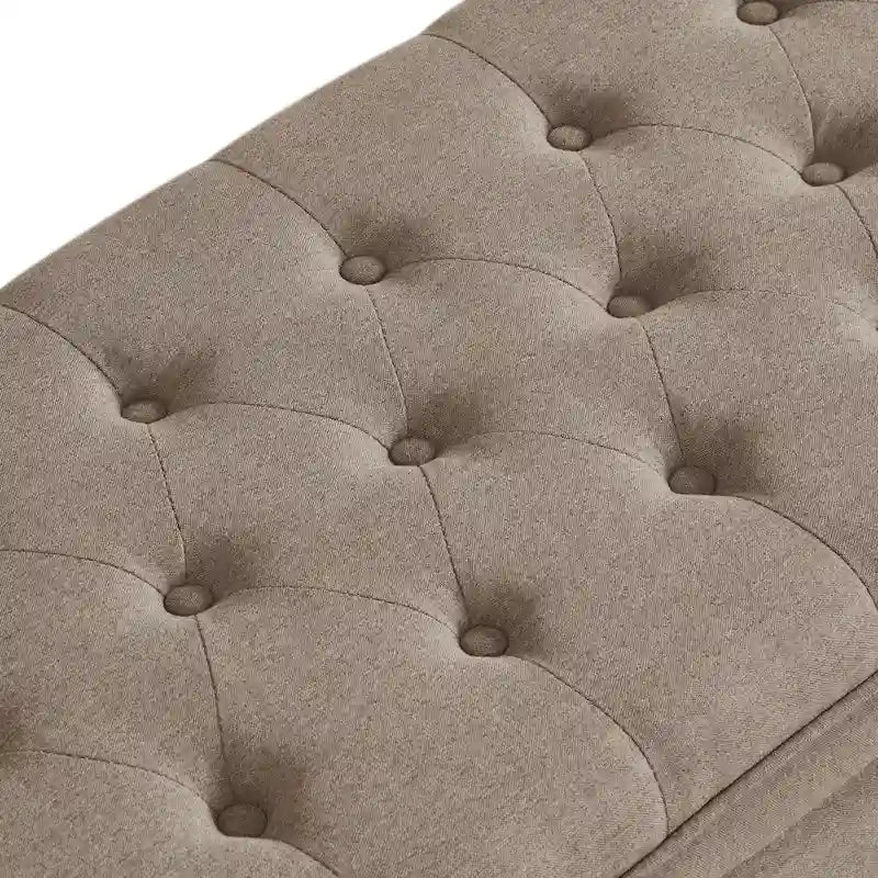 Linen Fabric Tufted Button Storage Bench with Spindle Wooden Legs