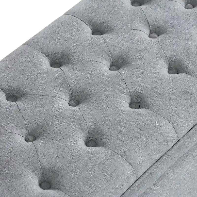 Linen Fabric Tufted Button Storage Bench with Spindle Wooden Legs