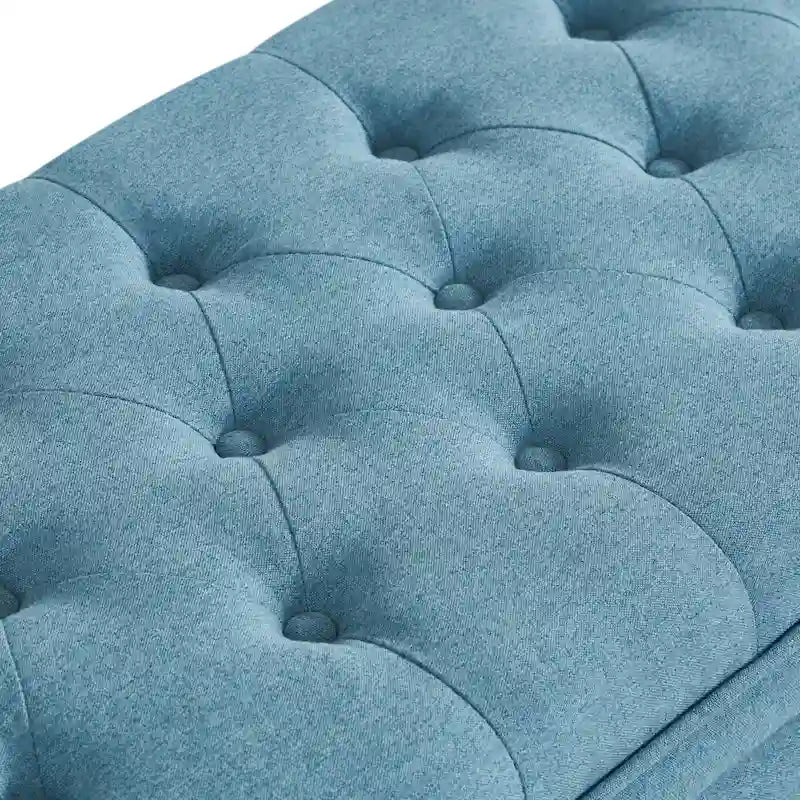 Linen Fabric Tufted Button Storage Bench with Spindle Wooden Legs