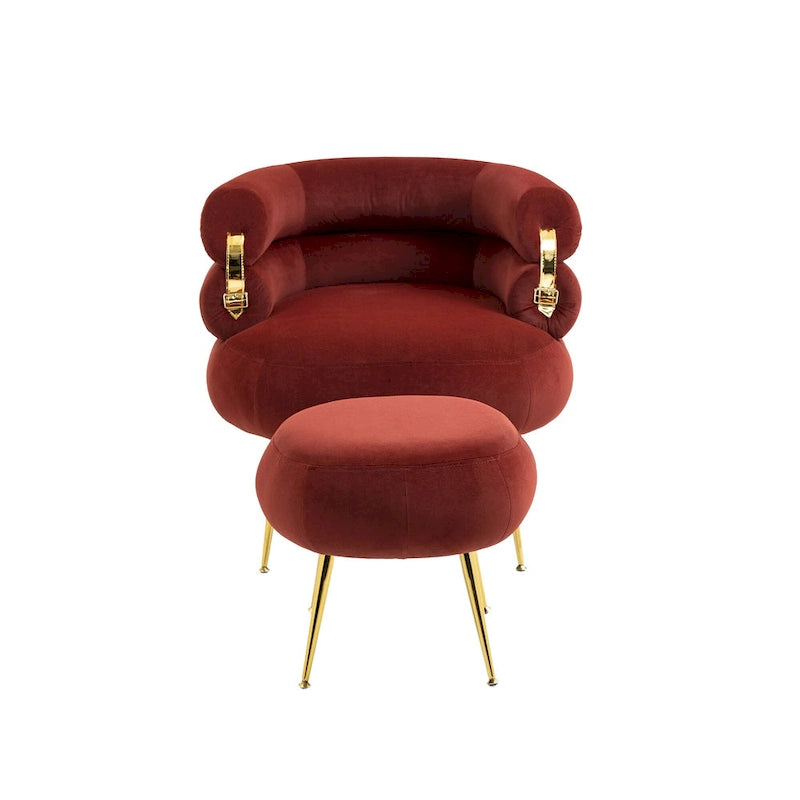Wine Red Modern 29.1 Barrel Chair with Ottoman