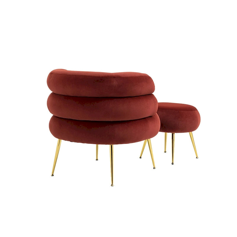Wine Red Modern 29.1 Barrel Chair with Ottoman