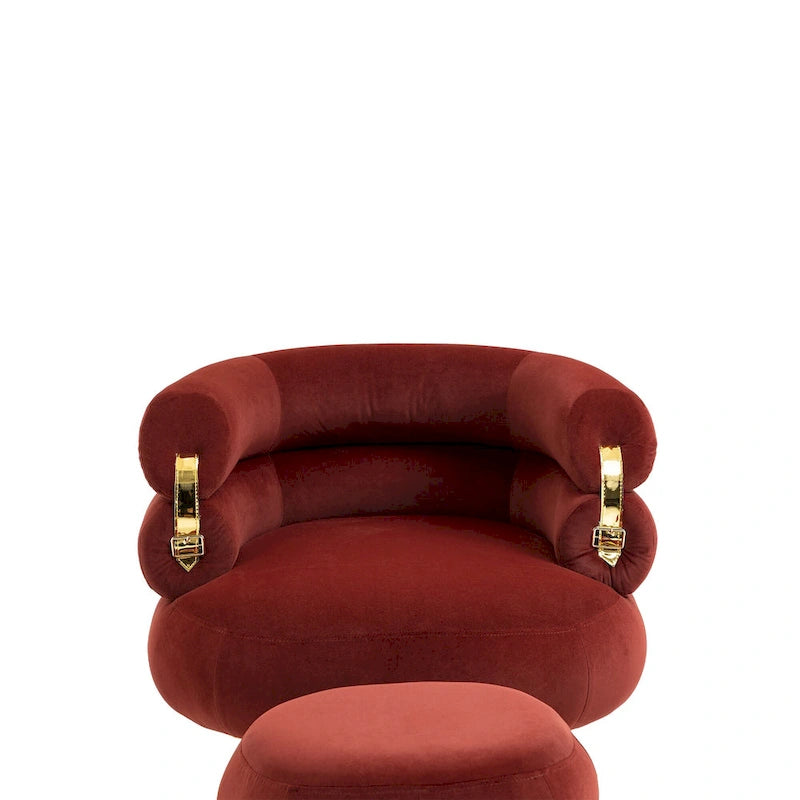 Wine Red Modern 29.1 Barrel Chair with Ottoman