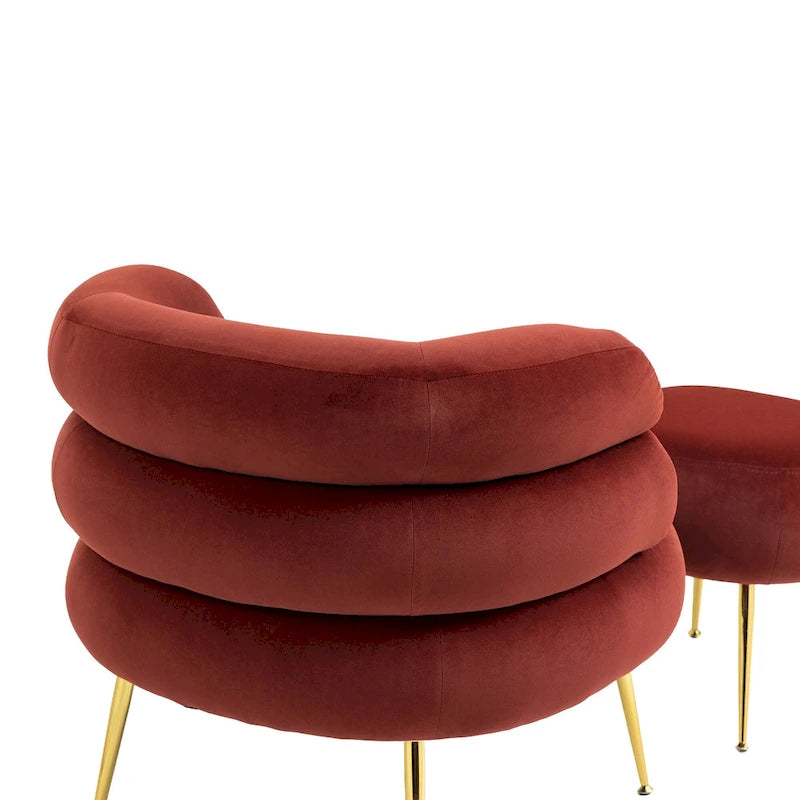 Wine Red Modern 29.1 Barrel Chair with Ottoman