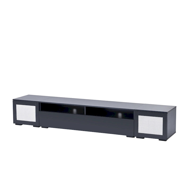 Black 82.6 TV Stand with Push-Open Doors & LED for 90 TVs