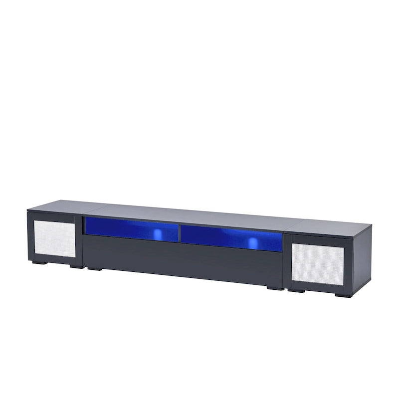 Black 82.6 TV Stand with Push-Open Doors & LED for 90 TVs