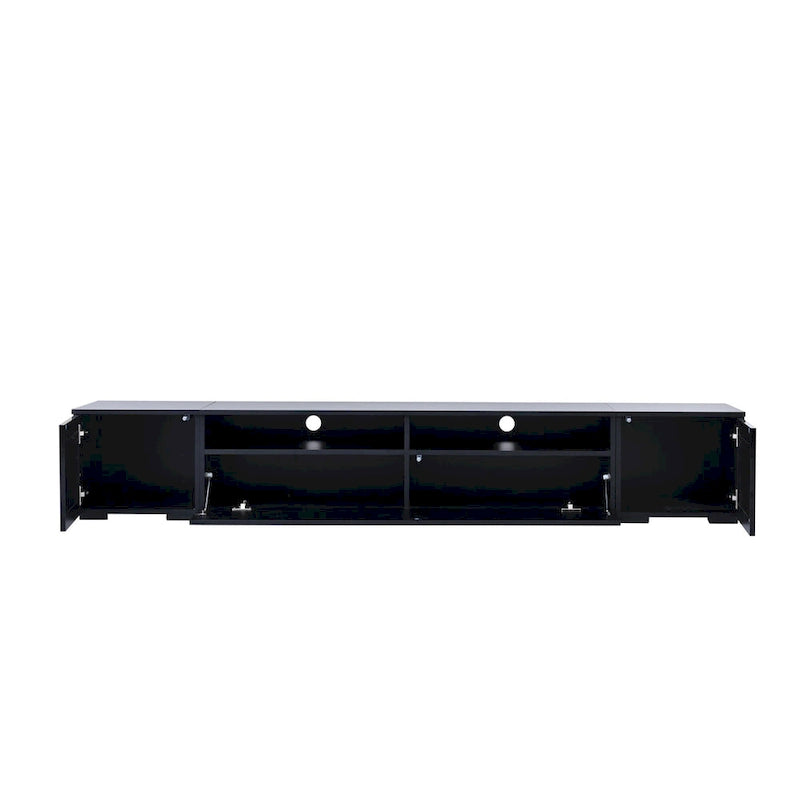 Black 82.6 TV Stand with Push-Open Doors & LED for 90 TVs