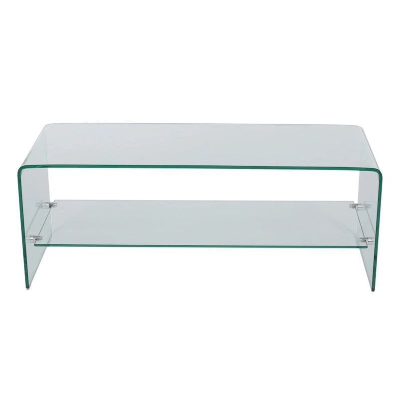 Clear 39.37 TV Stand with Open Back Design and Glass Shelf for TVs Up to 39