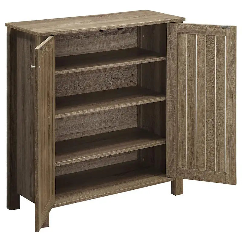Narrow Shoe Cabinet, Industrial Shoe Storage Cabinet with 2 Flip Drawers, Adjustable Shelves, and Top Drawer