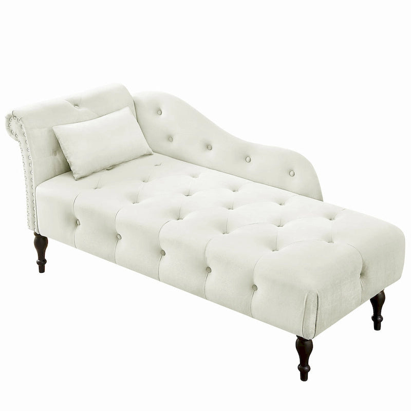 60.6 Velvet Upholstered Button Tufted Chaise Lounge Chair with Nailheads