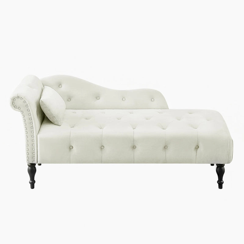 60.6 Velvet Upholstered Button Tufted Chaise Lounge Chair with Nailheads