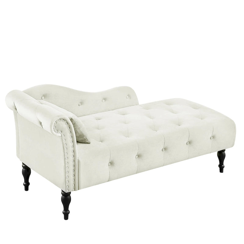 60.6 Velvet Upholstered Button Tufted Chaise Lounge Chair with Nailheads