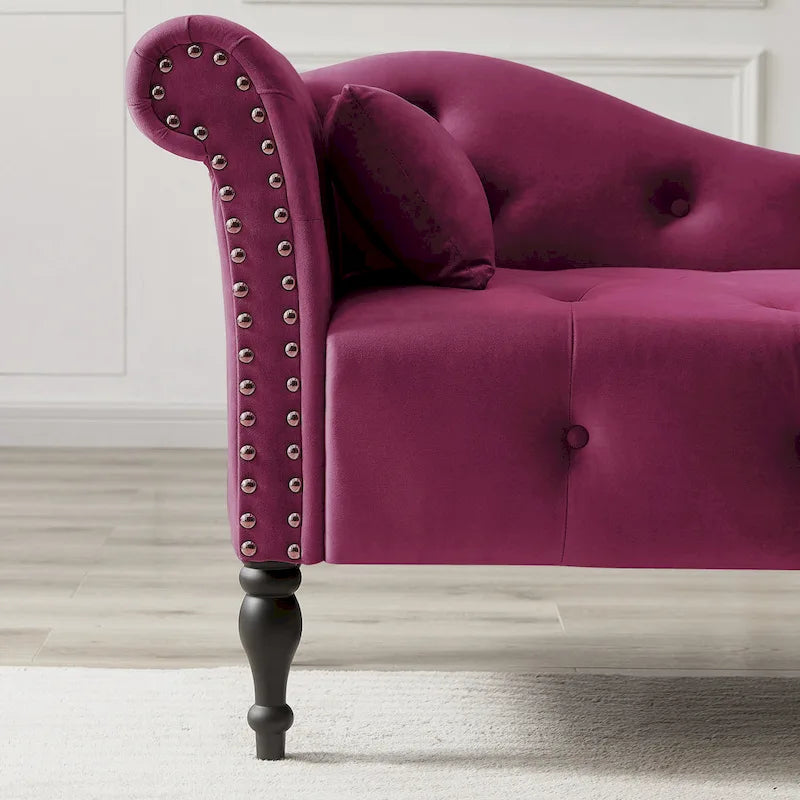 60.6 Velvet Upholstered Button Tufted Chaise Lounge Chair with Nailheads