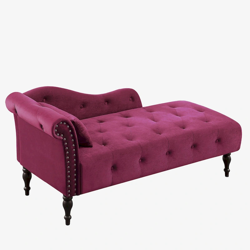 60.6 Velvet Upholstered Button Tufted Chaise Lounge Chair with Nailheads