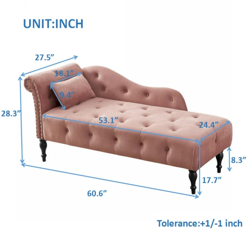 60.6 Velvet Upholstered Button Tufted Chaise Lounge Chair with Nailheads
