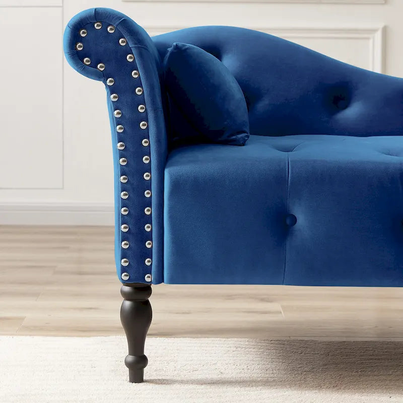 60.6 Velvet Upholstered Button Tufted Chaise Lounge Chair with Nailheads