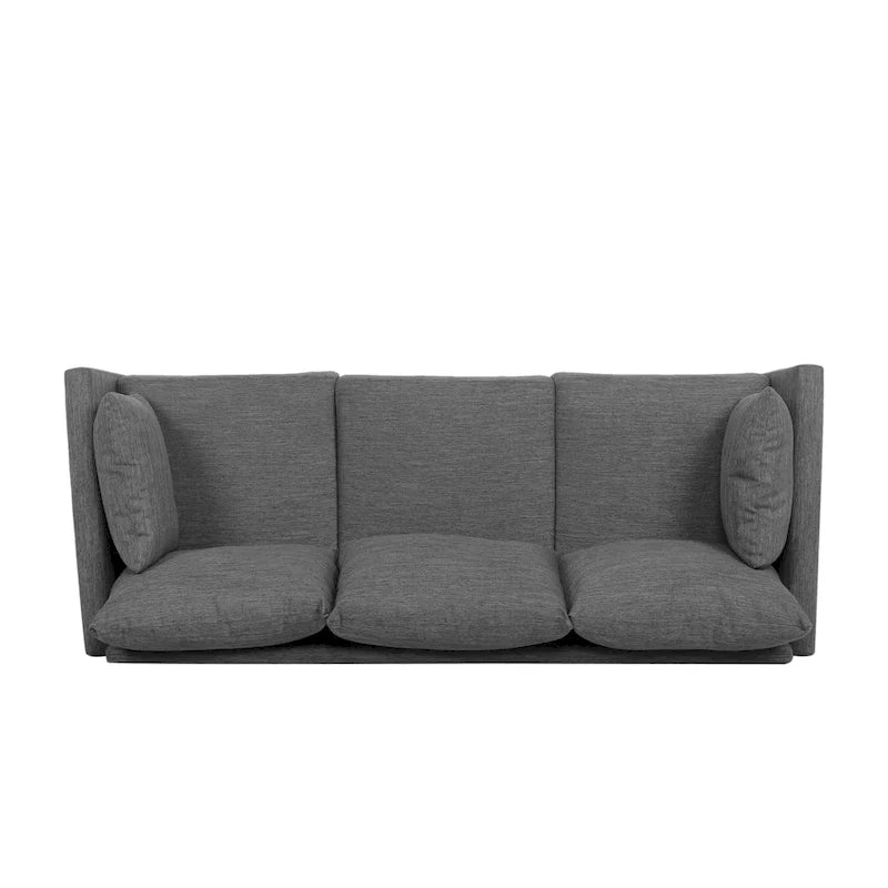 3-Seater Sofa with Pillow-Back Design and Birchwood Legs, Charcoal Fabric