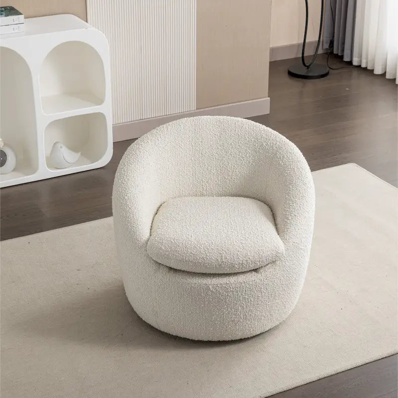 Cream White 31 Boucle Barrel Chair with Swivel Base