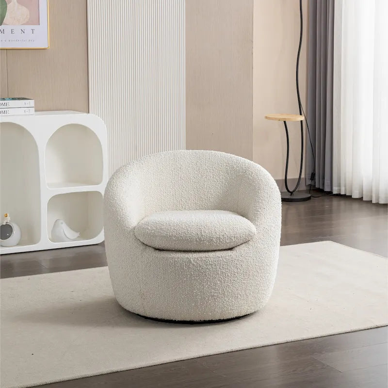 Cream White 31 Boucle Barrel Chair with Swivel Base