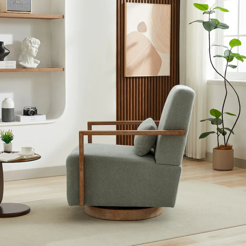 Pale Green 30.31 Linen Blend Upholstered Swivel Accent Chair