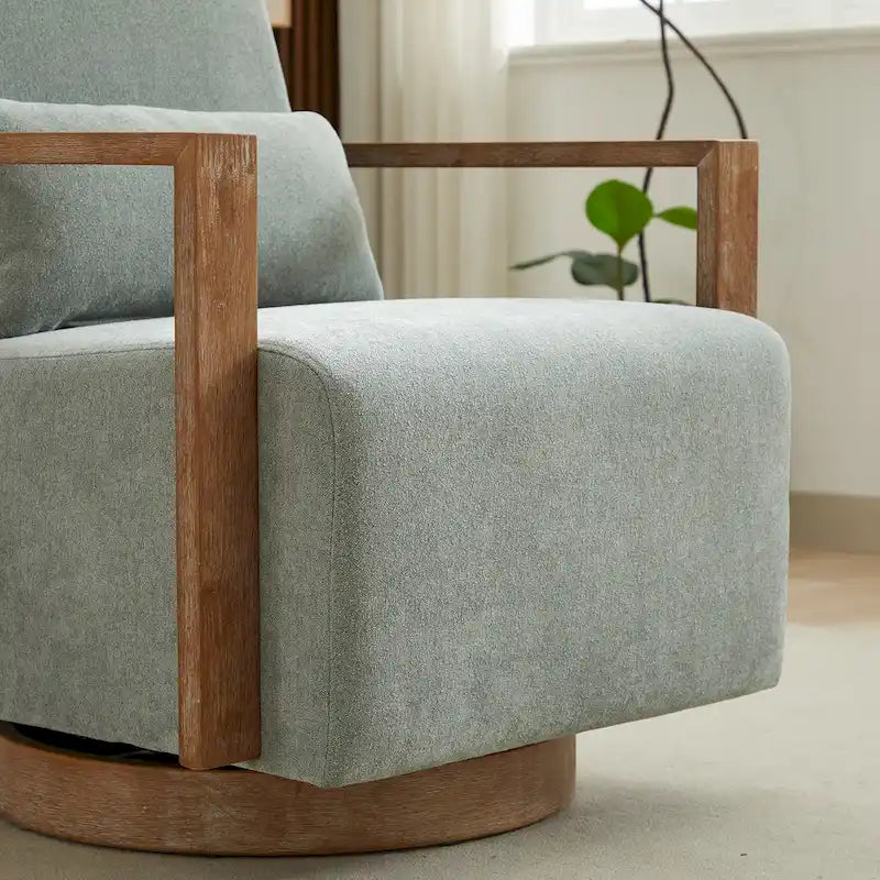 Pale Green 30.31 Linen Blend Upholstered Swivel Accent Chair