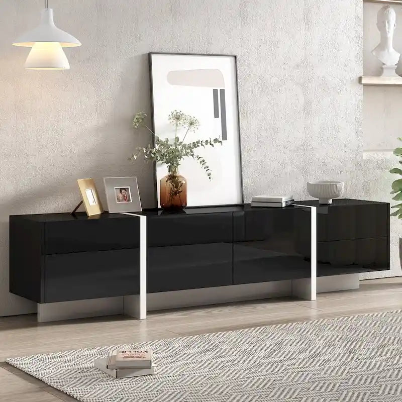 Black 74.8 Gloss TV Stand with Drawers for 80 TVs