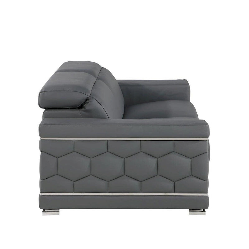 HomeRoots 71 Gray And Silver Genuine Leather Loveseat