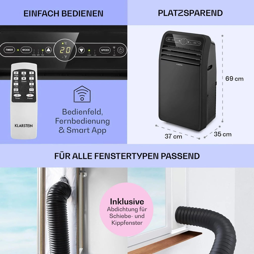 Produktbild: Klarstein Mobile Klimaanlage mit Abluftschlauch – Verschluss und Griff