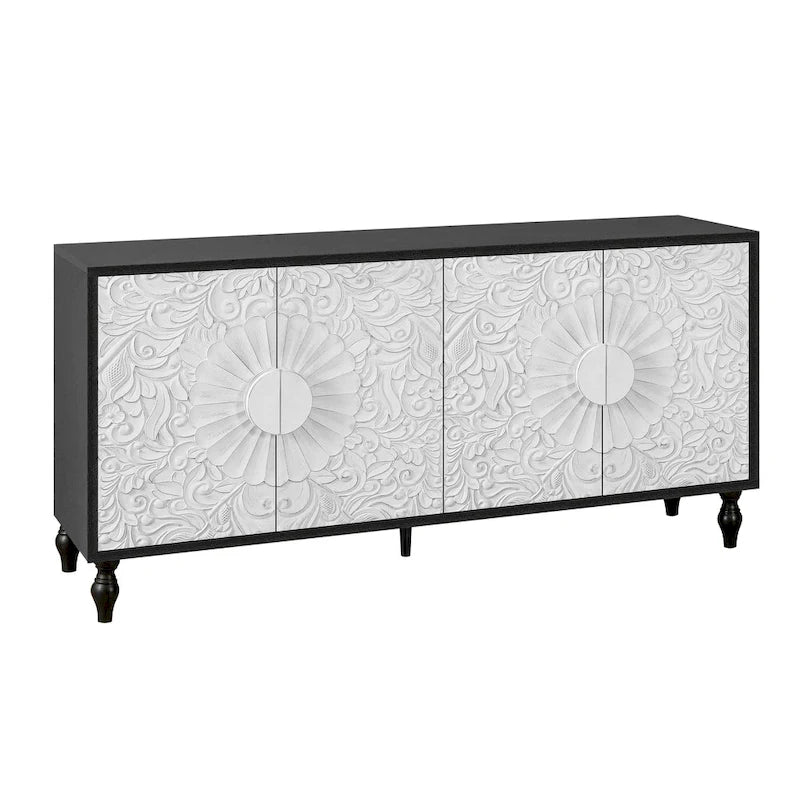 Lily Carved Flower Door Large Storage Sideboard Cabinet with Shelves by GDFStudio