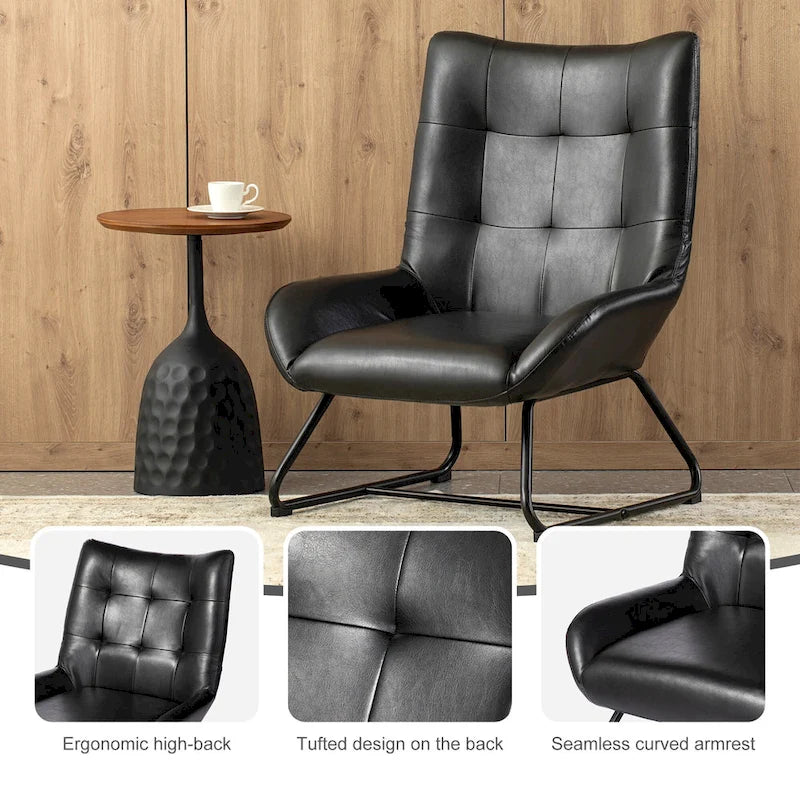 Glitzhome Set of 2 35.5H Leatherette Wingback Accent Chairs With Metal Legs